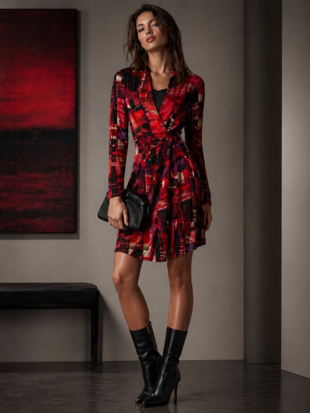 🌸 Ricci’s Red Abstract Print Wrap Dress🌸